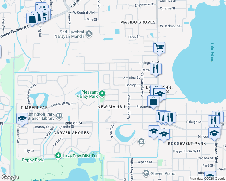 map of restaurants, bars, coffee shops, grocery stores, and more near 4691 Pleasant Valley Court in Orlando