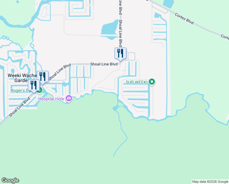 map of restaurants, bars, coffee shops, grocery stores, and more near 6194 Bear Trail in Spring Hill
