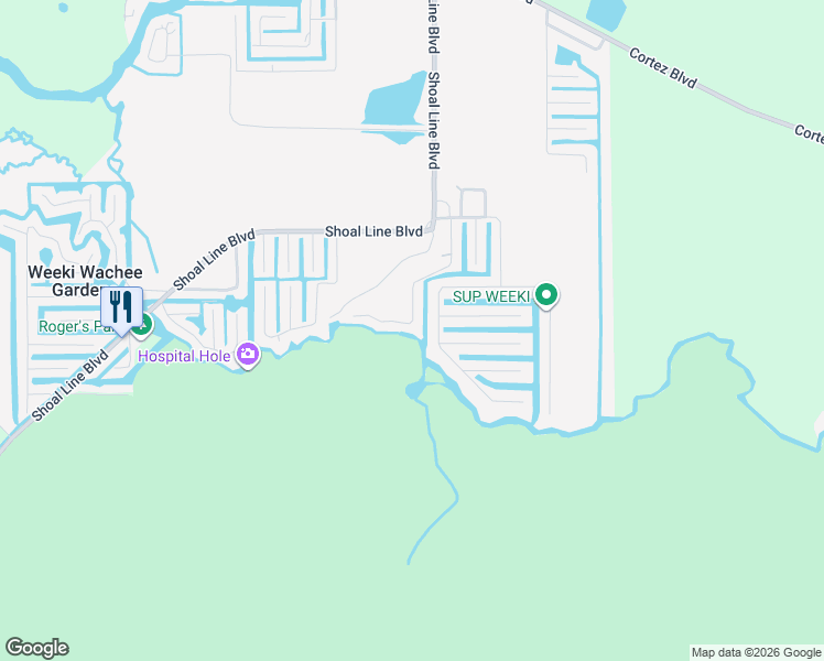 map of restaurants, bars, coffee shops, grocery stores, and more near 6194 Bear Trail in Spring Hill