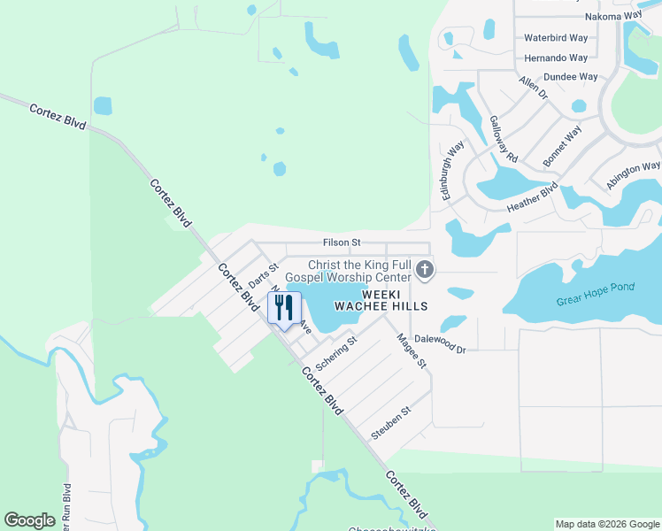 map of restaurants, bars, coffee shops, grocery stores, and more near 8162 Darts Street in Weeki Wachee