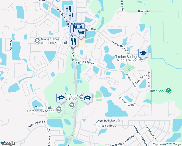 map of restaurants, bars, coffee shops, grocery stores, and more near 16760 Cedar Crest Drive in Orlando