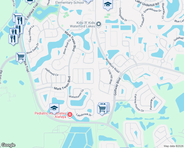 map of restaurants, bars, coffee shops, grocery stores, and more near 12793 Forestedge Circle in Orlando