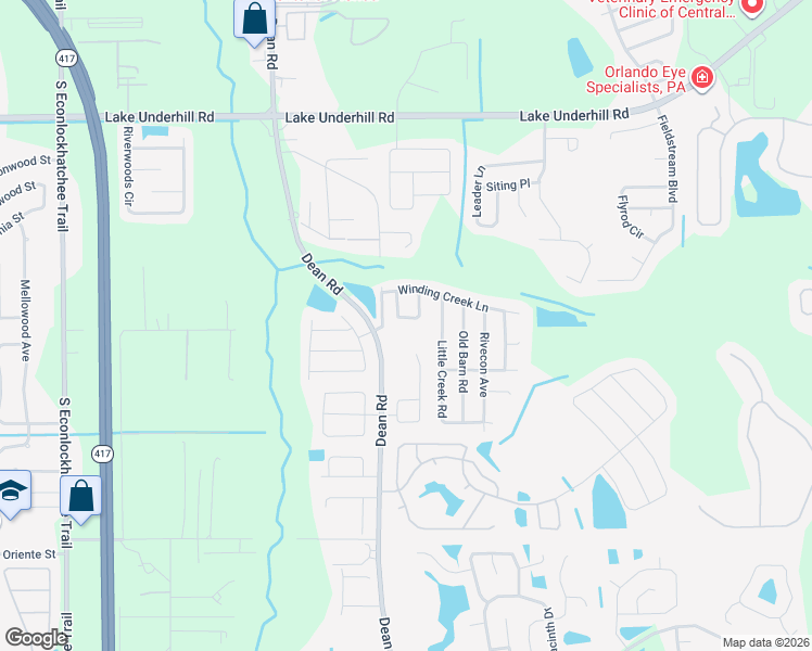 map of restaurants, bars, coffee shops, grocery stores, and more near 916 Little Creek Road in Orlando
