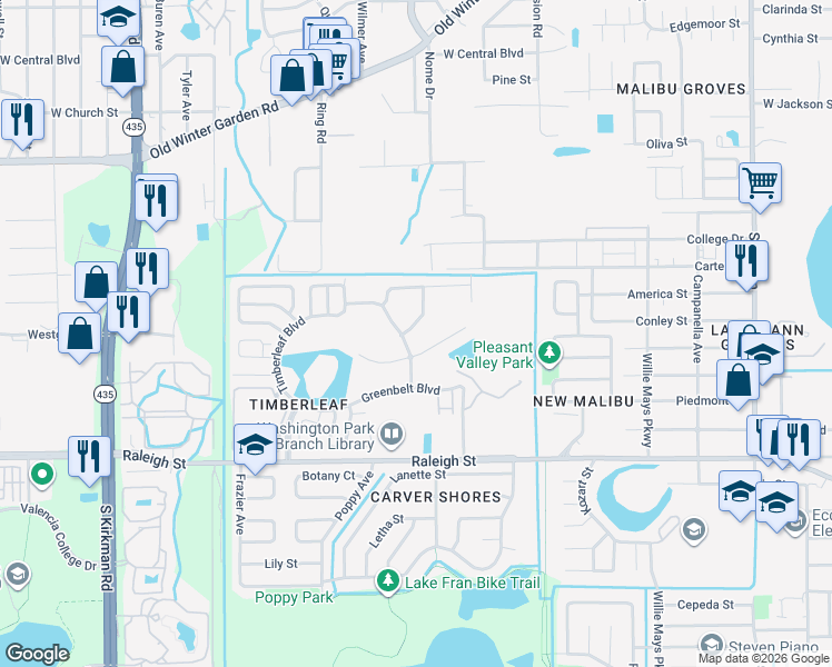 map of restaurants, bars, coffee shops, grocery stores, and more near 5037 Vista Lago Drive in Orlando