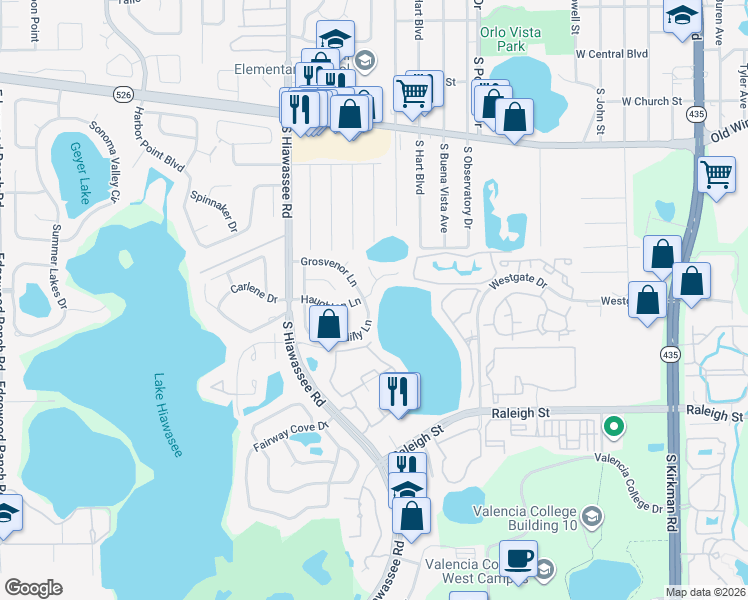 map of restaurants, bars, coffee shops, grocery stores, and more near 6451 Piccadilly Lane in Orlando