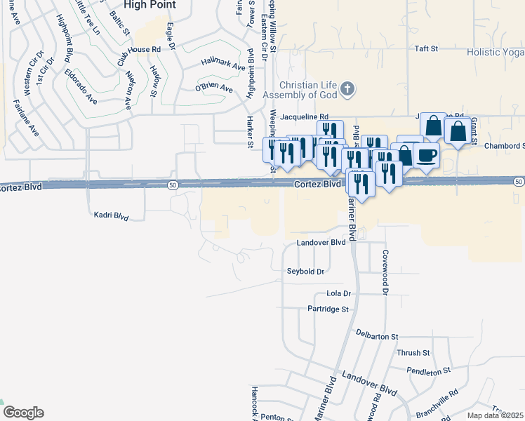 map of restaurants, bars, coffee shops, grocery stores, and more near 12440 Cortez Boulevard in Brooksville