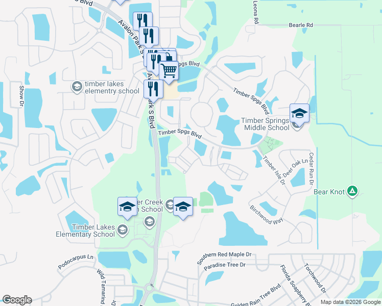 map of restaurants, bars, coffee shops, grocery stores, and more near 16760 Cedar Crest Drive in Orlando