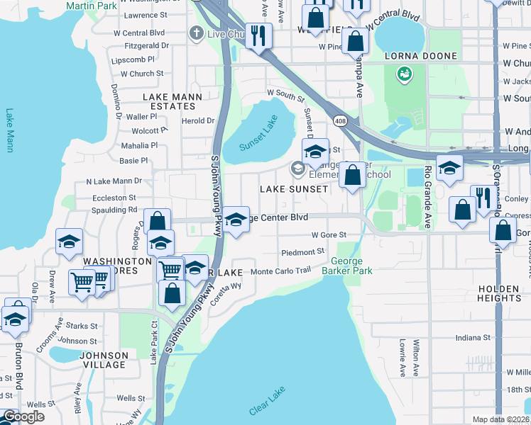 map of restaurants, bars, coffee shops, grocery stores, and more near 2396 Orange Center Boulevard in Orlando