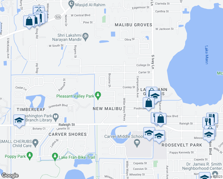 map of restaurants, bars, coffee shops, grocery stores, and more near 4691 Pleasant Valley Court in Orlando
