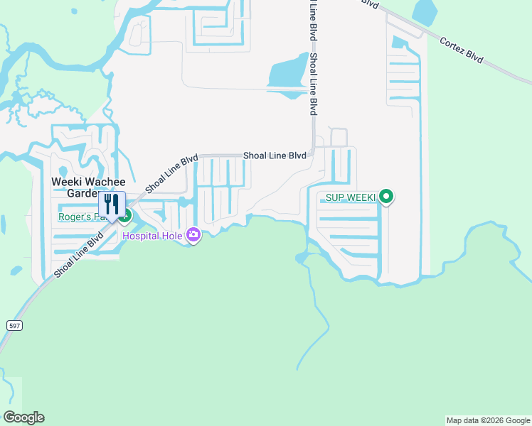 map of restaurants, bars, coffee shops, grocery stores, and more near 6110 Bear Trail in Weeki Wachee