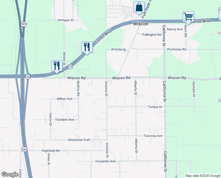 map of restaurants, bars, coffee shops, grocery stores, and more near 7138 Arizona Street in Brooksville