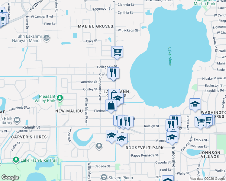 map of restaurants, bars, coffee shops, grocery stores, and more near in Orlando