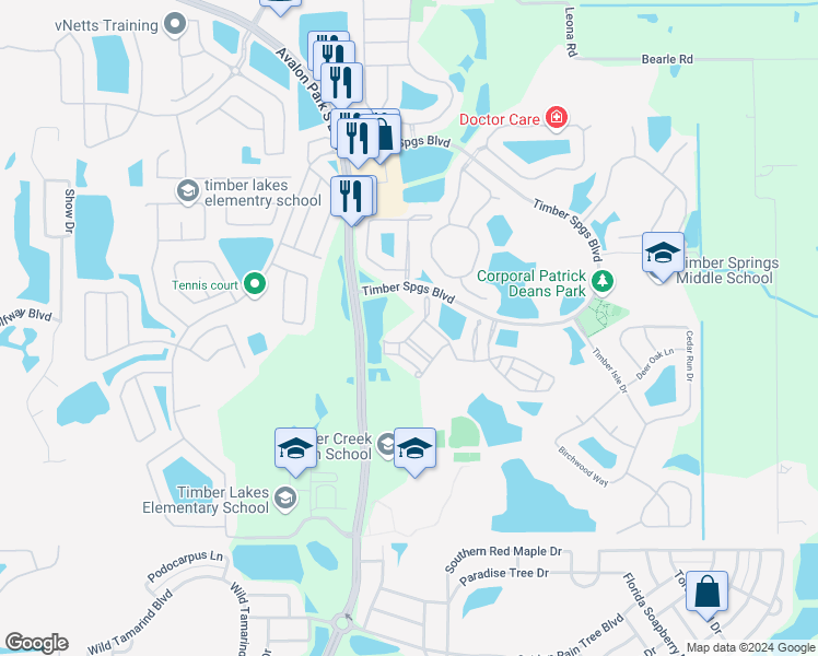 map of restaurants, bars, coffee shops, grocery stores, and more near 16669 Cedar Crest Drive in Orlando