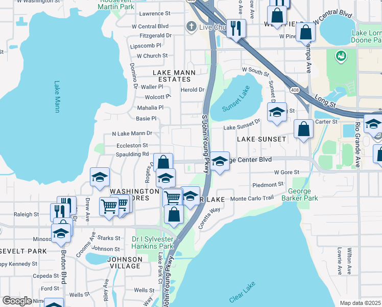 map of restaurants, bars, coffee shops, grocery stores, and more near 2937-2955 Eccleston Street in Orlando