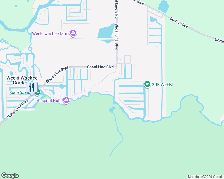 map of restaurants, bars, coffee shops, grocery stores, and more near 6230 Bear Trail in Spring Hill