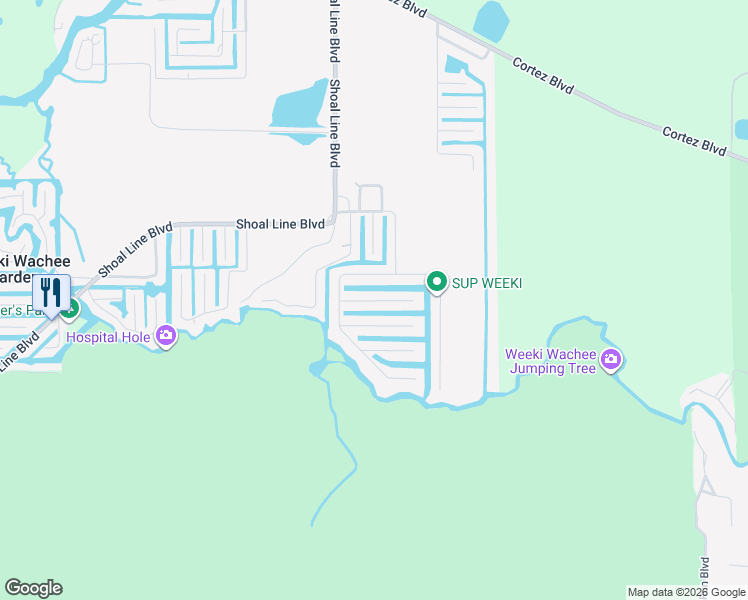 map of restaurants, bars, coffee shops, grocery stores, and more near 6289 Fine Street in Spring Hill