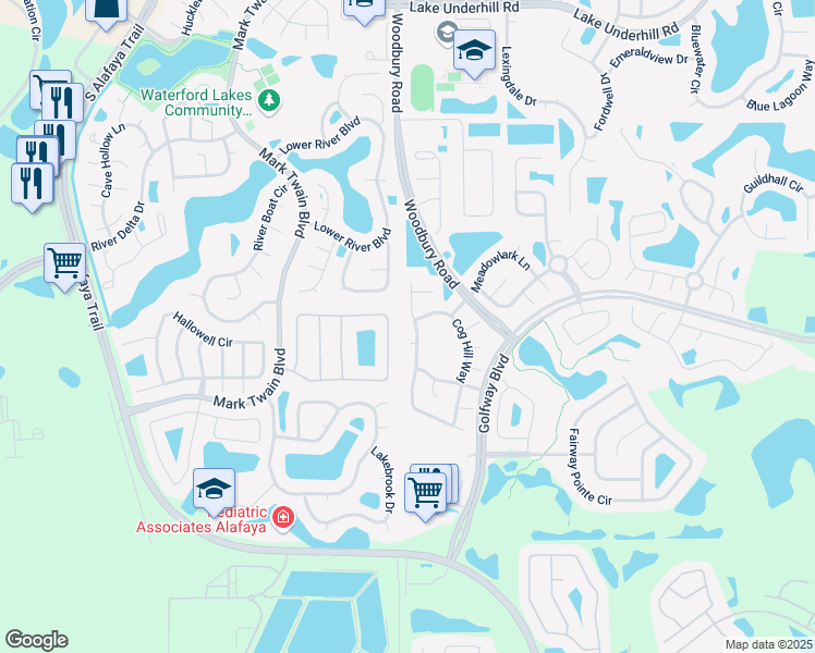 map of restaurants, bars, coffee shops, grocery stores, and more near 12826 Forestedge Circle in Orlando