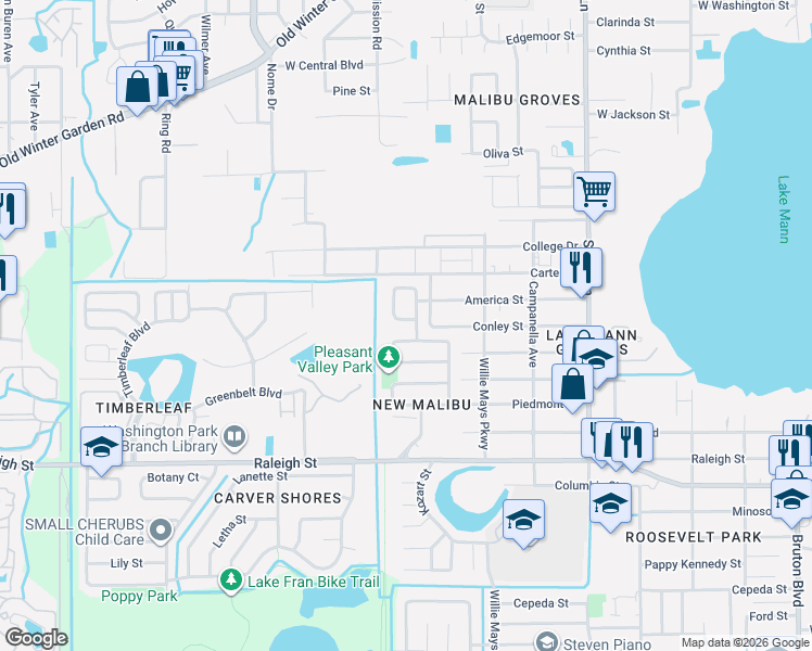 map of restaurants, bars, coffee shops, grocery stores, and more near 741 Cornelia Court in Orlando