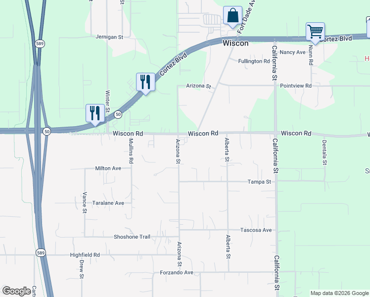 map of restaurants, bars, coffee shops, grocery stores, and more near 7138 Arizona Street in Brooksville