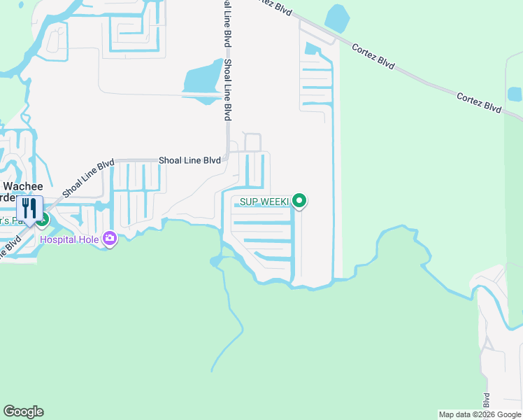 map of restaurants, bars, coffee shops, grocery stores, and more near 6427 West Richard Drive in Spring Hill