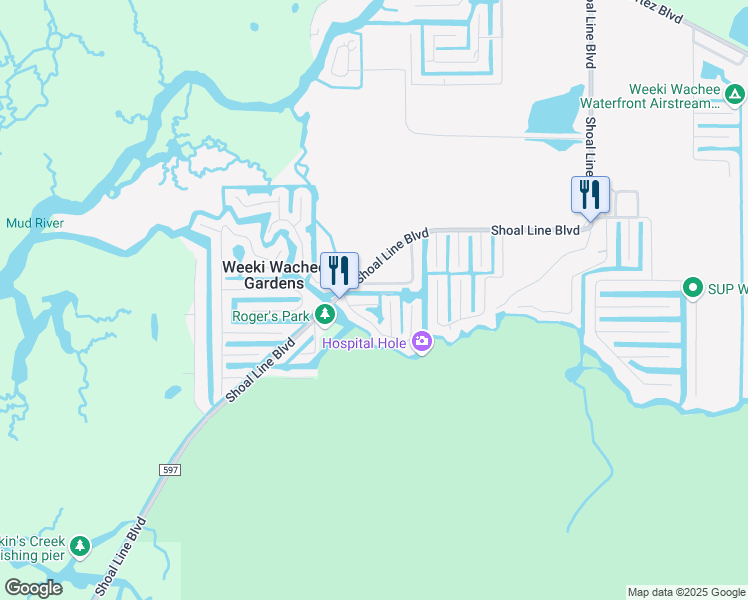 map of restaurants, bars, coffee shops, grocery stores, and more near 5468 Ramada St in Weeki Wachee