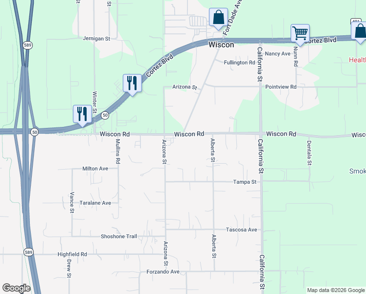 map of restaurants, bars, coffee shops, grocery stores, and more near 16060 Wiscon Road in Brooksville