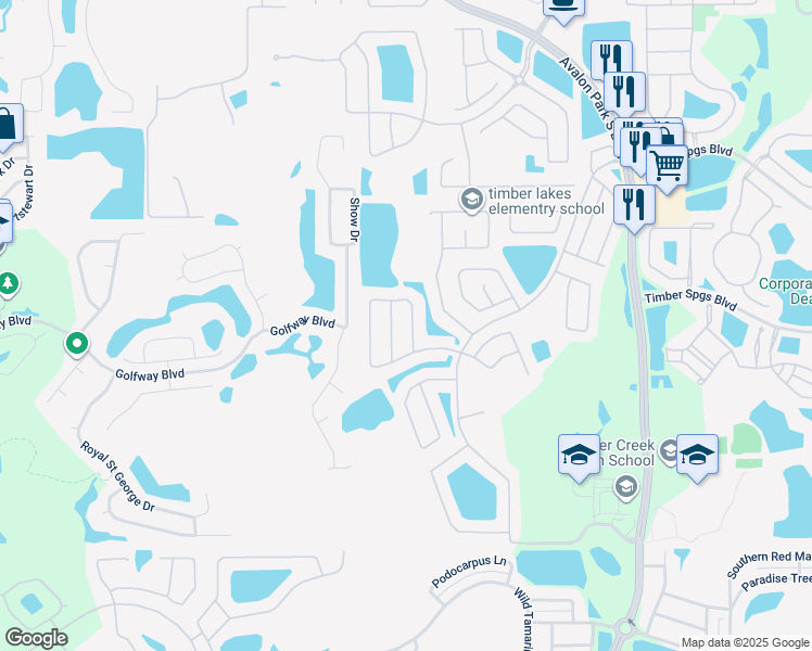 map of restaurants, bars, coffee shops, grocery stores, and more near 13236 Summer Rain Drive in Orlando