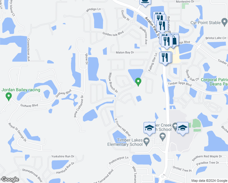 map of restaurants, bars, coffee shops, grocery stores, and more near 1456 Willow Branch Drive in Orlando