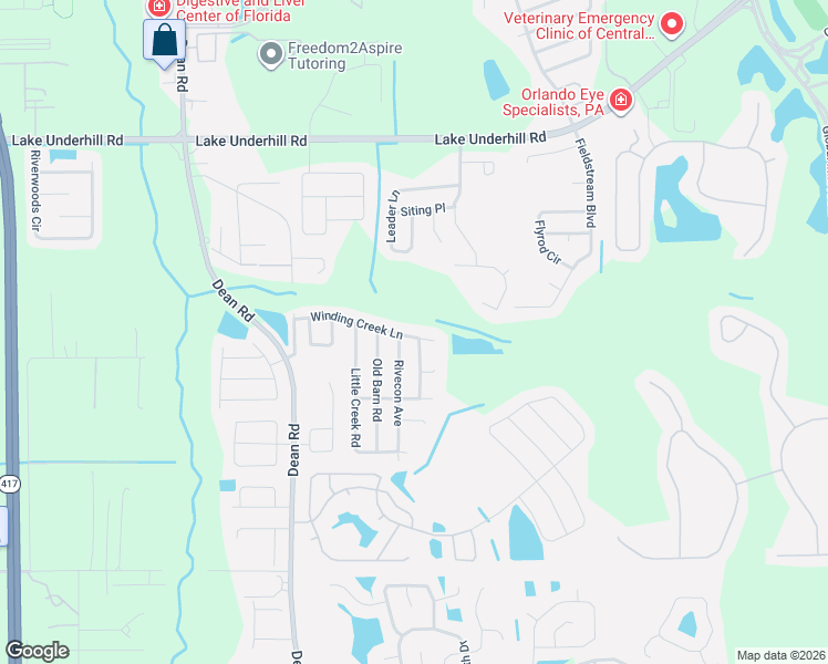 map of restaurants, bars, coffee shops, grocery stores, and more near 10303 Winding Creek Lane in Orlando