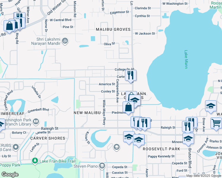 map of restaurants, bars, coffee shops, grocery stores, and more near 767 Willie Mays Parkway in Orlando