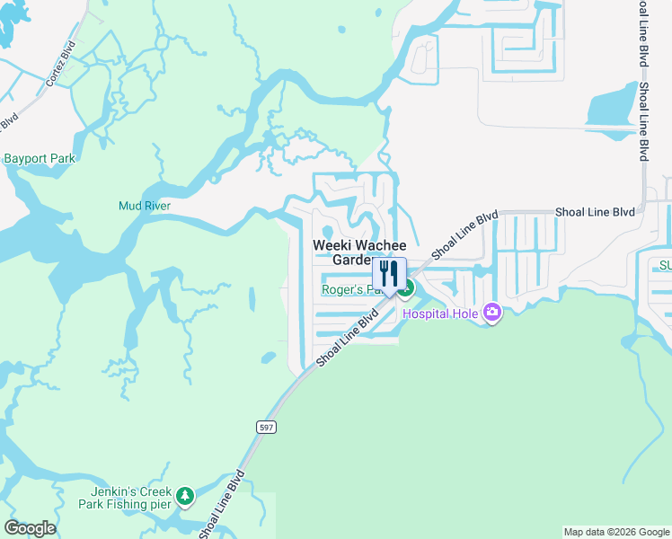 map of restaurants, bars, coffee shops, grocery stores, and more near 5296 Circle Drive in Spring Hill