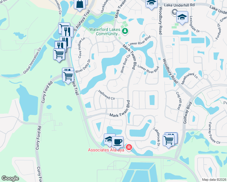 map of restaurants, bars, coffee shops, grocery stores, and more near 857 River Boat Circle in Orlando