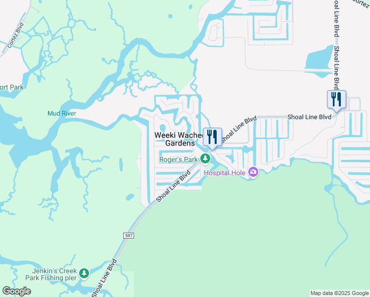 map of restaurants, bars, coffee shops, grocery stores, and more near 5344 Circle Drive in Weeki Wachee