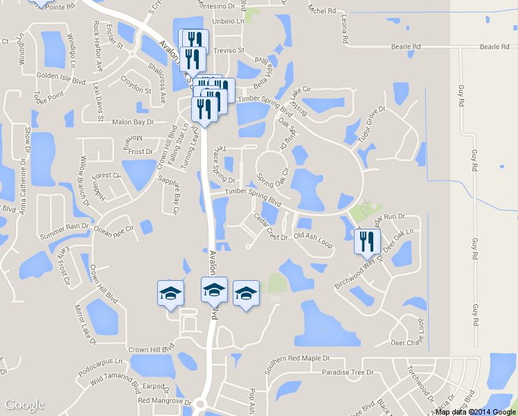 map of restaurants, bars, coffee shops, grocery stores, and more near 16563 Cedar Crest Drive in Orlando