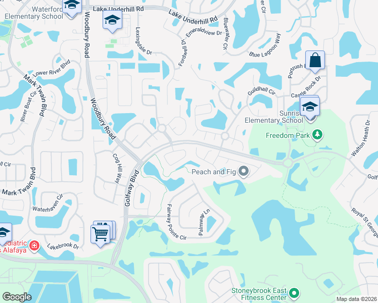 map of restaurants, bars, coffee shops, grocery stores, and more near 13422 Lake Turnberry Circle in Orlando