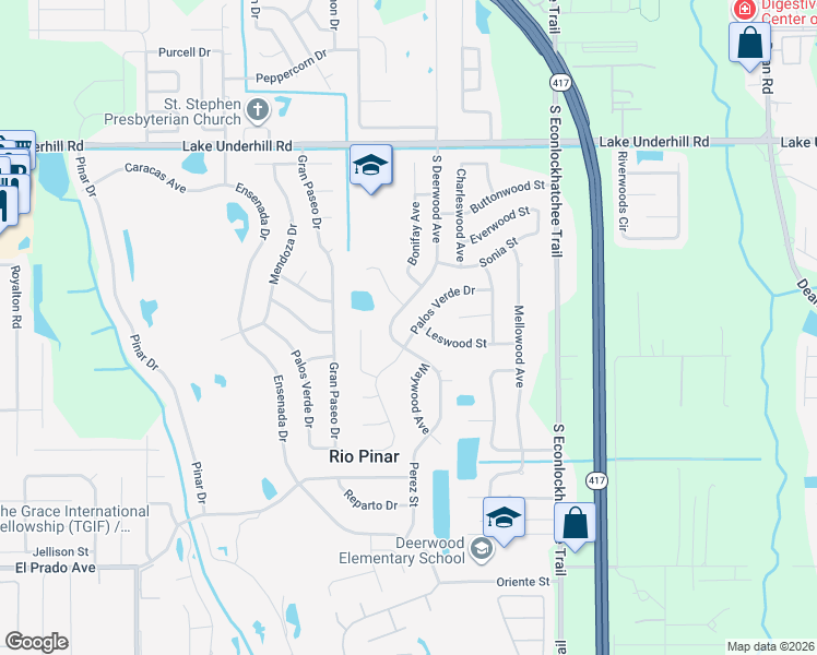 map of restaurants, bars, coffee shops, grocery stores, and more near 9095 Palos Verde Drive in Orlando