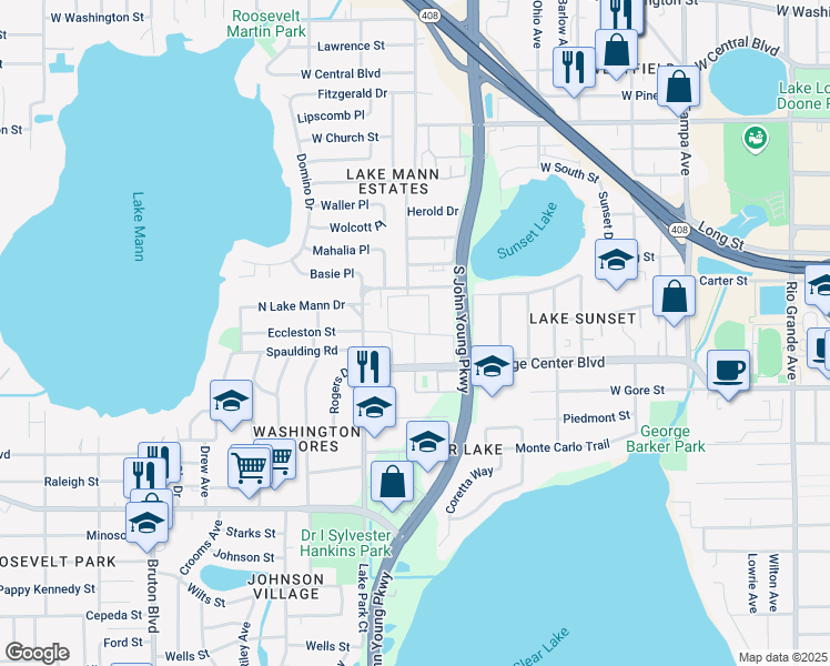 map of restaurants, bars, coffee shops, grocery stores, and more near 2955 Eccleston Street in Orlando