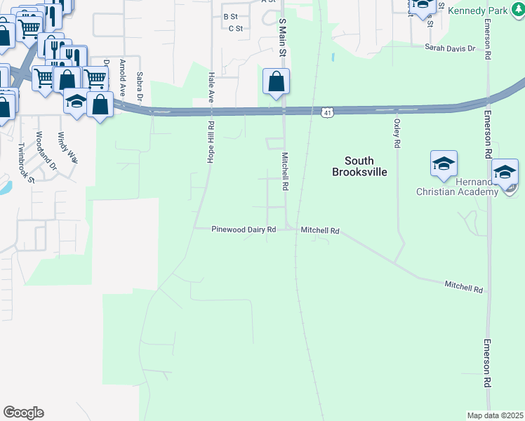 map of restaurants, bars, coffee shops, grocery stores, and more near 7159 Sunnyside Drive in Brooksville