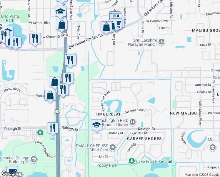map of restaurants, bars, coffee shops, grocery stores, and more near 640 Grandiflora Drive in Orlando