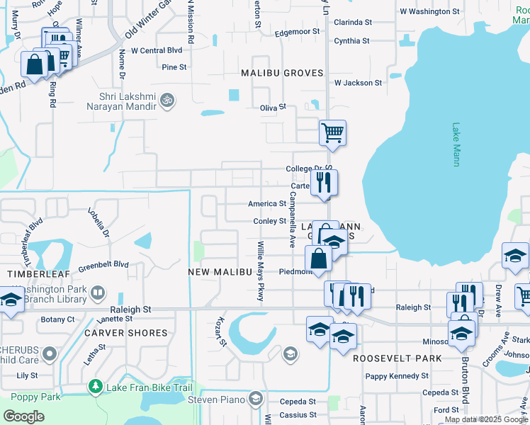 map of restaurants, bars, coffee shops, grocery stores, and more near 767 Willie Mays Parkway in Orlando