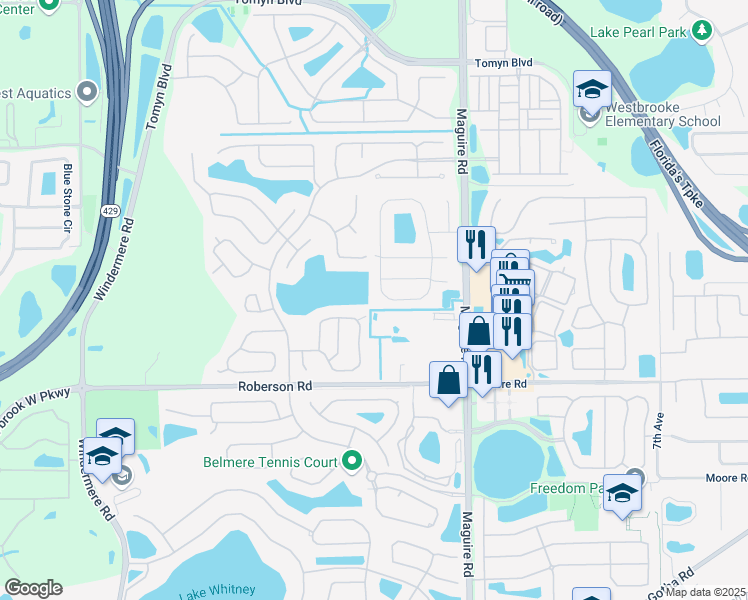 map of restaurants, bars, coffee shops, grocery stores, and more near 939 Grovesmere Loop in Ocoee