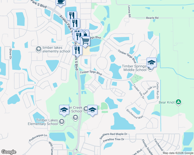 map of restaurants, bars, coffee shops, grocery stores, and more near 16563 Cedar Crest Drive in Orlando