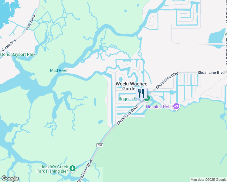map of restaurants, bars, coffee shops, grocery stores, and more near 7193 Westwind Street in Spring Hill
