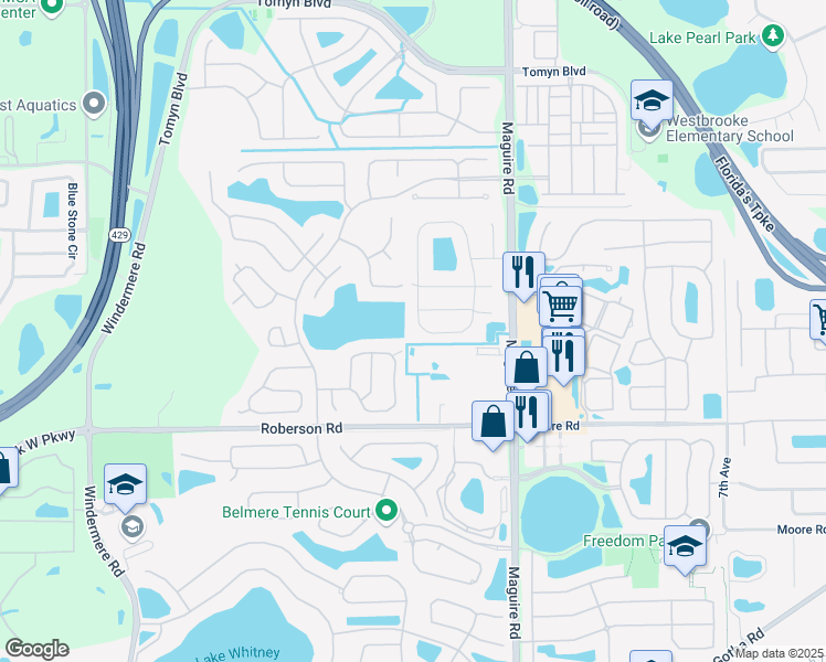 map of restaurants, bars, coffee shops, grocery stores, and more near 939 Grovesmere Loop in Ocoee