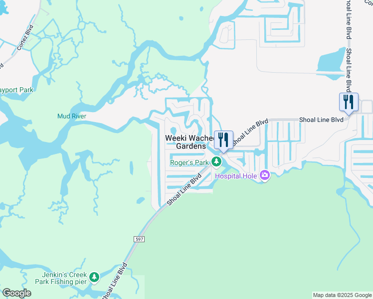 map of restaurants, bars, coffee shops, grocery stores, and more near 5296 Circle Drive in Spring Hill