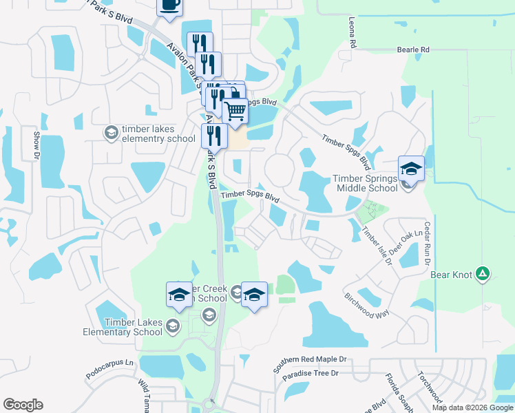 map of restaurants, bars, coffee shops, grocery stores, and more near 16625 Cedar Crest Drive in Orlando