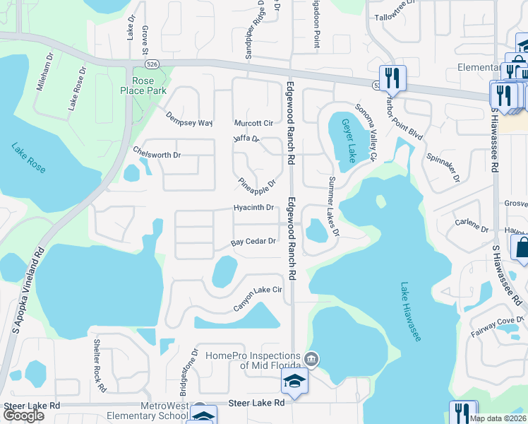 map of restaurants, bars, coffee shops, grocery stores, and more near 7810 Hyacinth Drive in Orlando