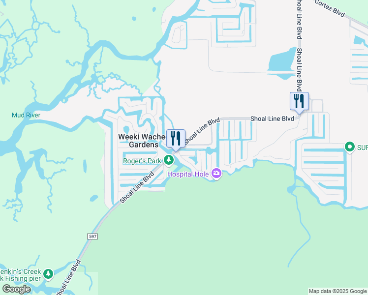 map of restaurants, bars, coffee shops, grocery stores, and more near 5468 Ramada Street in Weeki Wachee