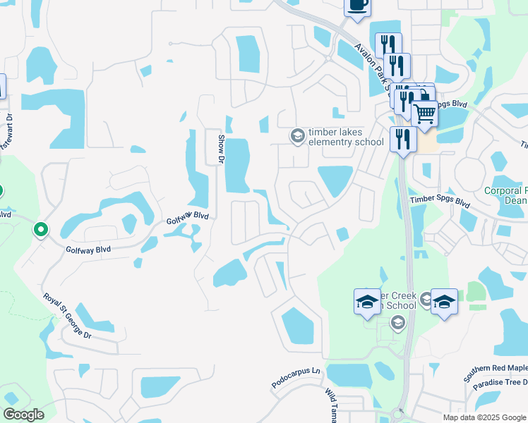 map of restaurants, bars, coffee shops, grocery stores, and more near 13236 Summer Rain Drive in Orlando