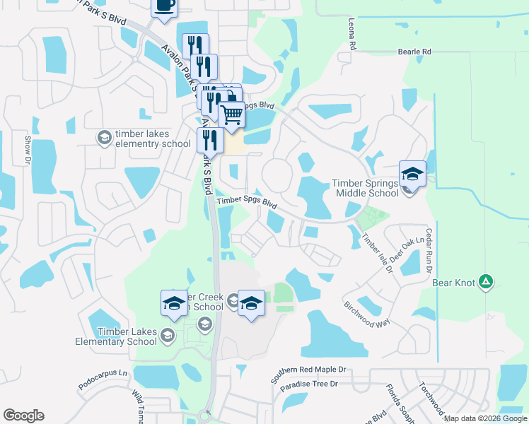 map of restaurants, bars, coffee shops, grocery stores, and more near 16563 Cedar Crest Drive in Orlando